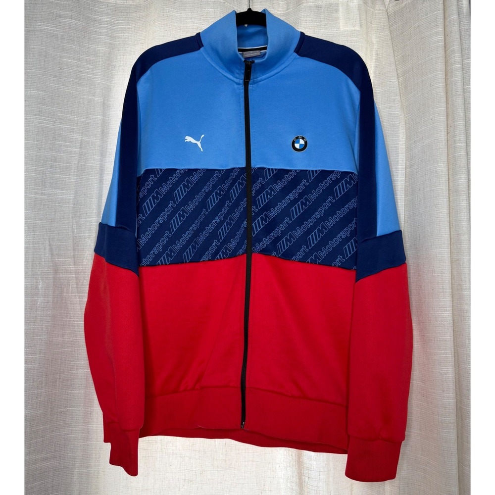 Puma BMW M Motorsport T7 Track Jacket Colorblock Blue Red Full Zip Men's XL